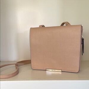 Nine West Tan Structured Crossbody Bag with Gold Hardware